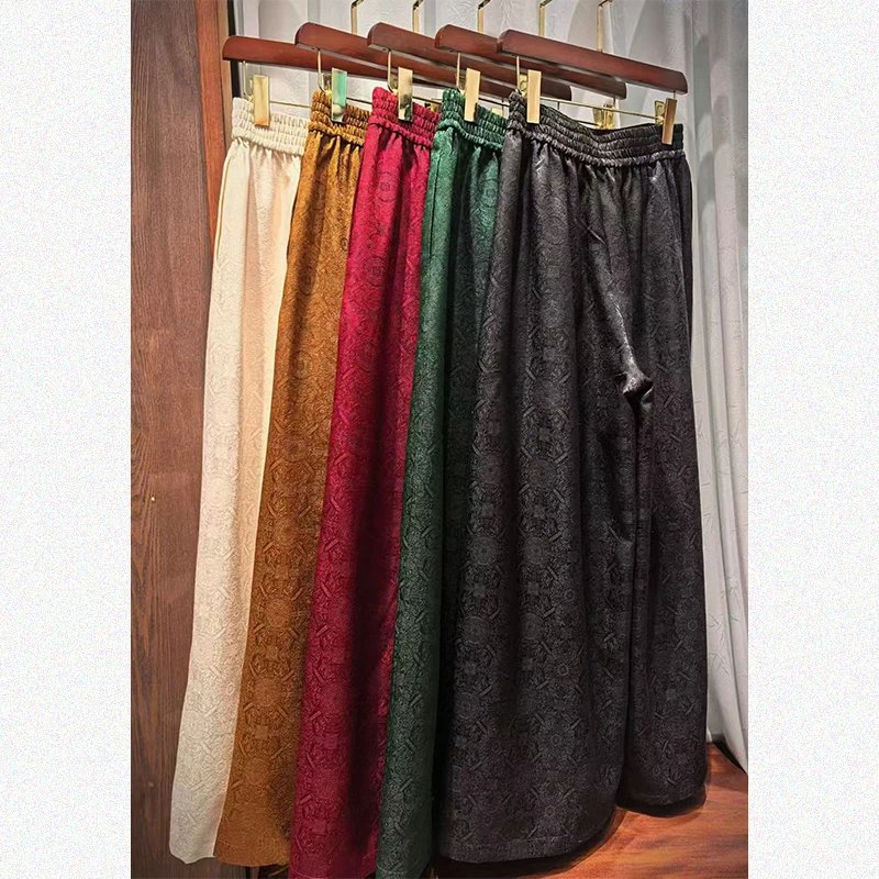 【翠影】新中式早秋款国风松紧腰宽松显瘦丝毛中国风裤子2142
