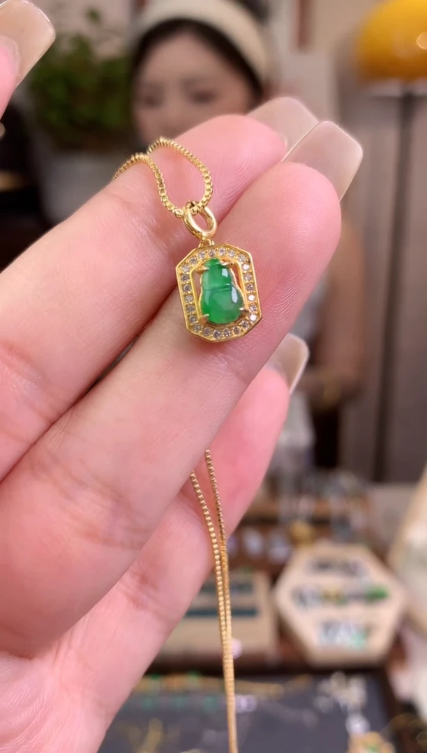 翡翠银S925镶嵌吊坠(不含链)【挽石珠宝】葫芦