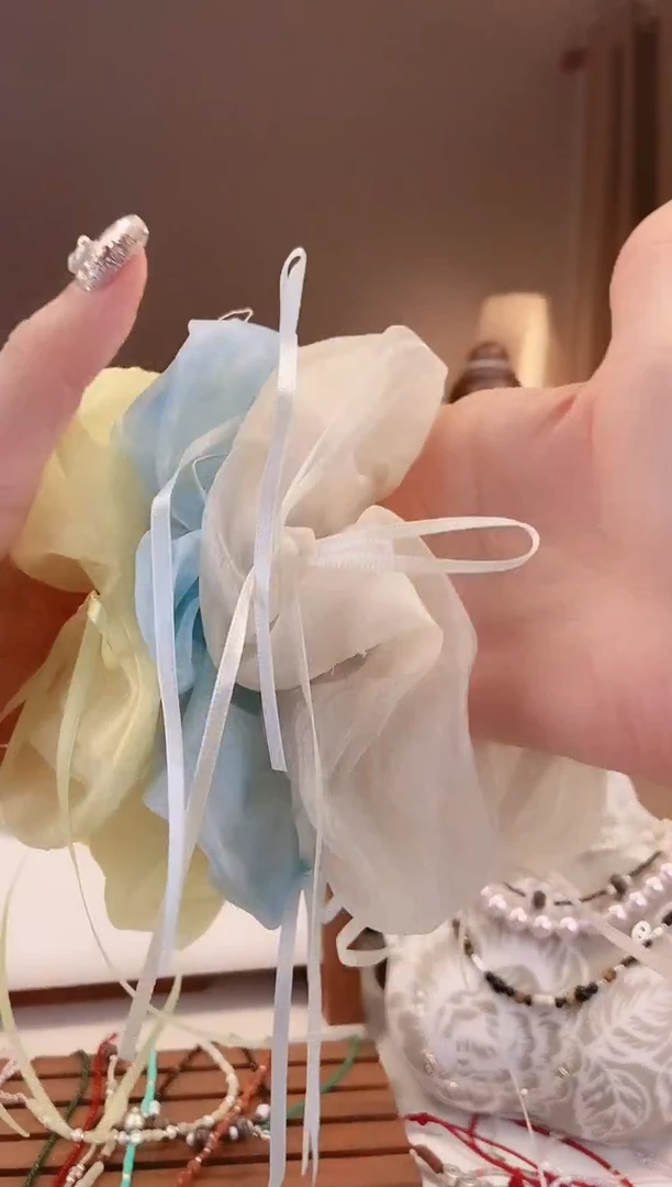 无925银纱纱发圈黄蓝银三个一组