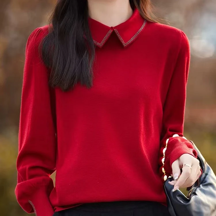 S·Y·C【洋气别致】2024秋季新款POLO领套头内搭显瘦上衣针织衫