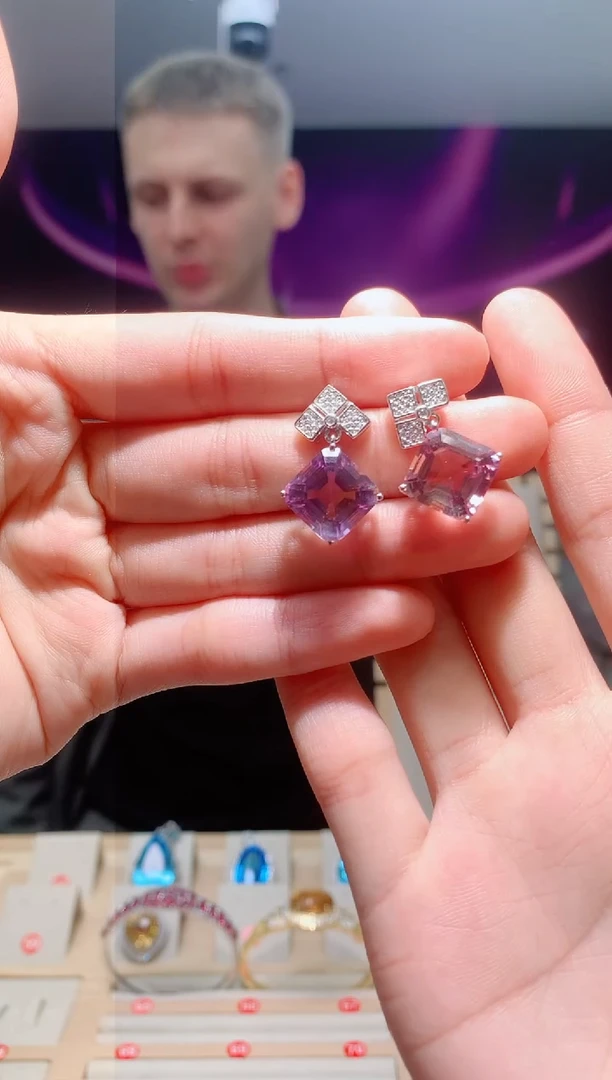 水晶耳饰银S925镶嵌耳饰