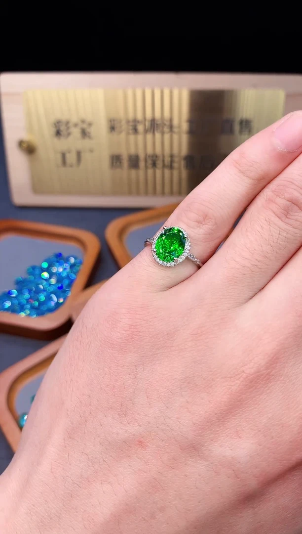 绿色碧玺戒指银S925镶嵌5677
