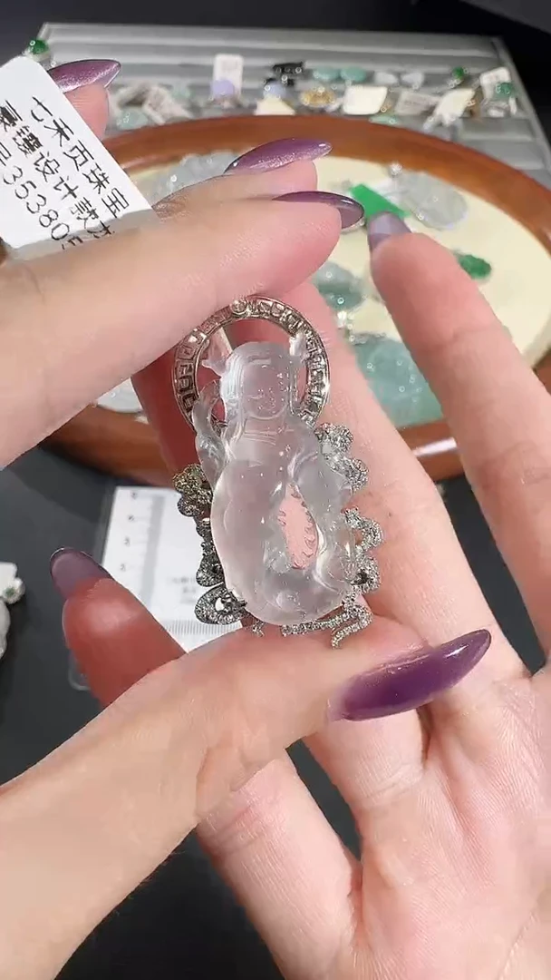 吊坠(不含链)18K金镶嵌翡翠龙*【源头工厂】钻石镶嵌