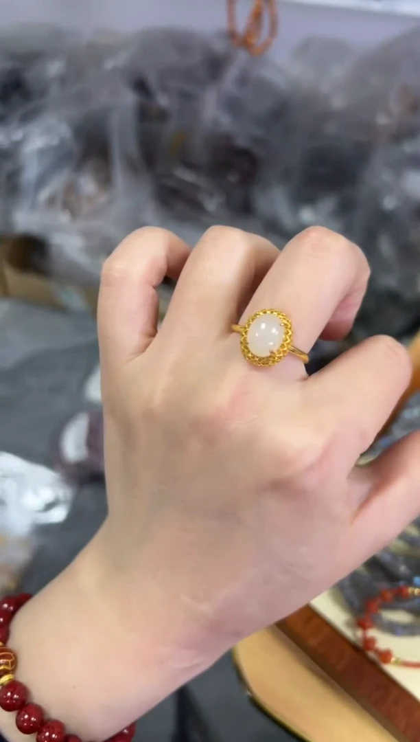 【闪购商品】和田玉戒指银S925镶嵌和田白玉银镶嵌戒指[3882]