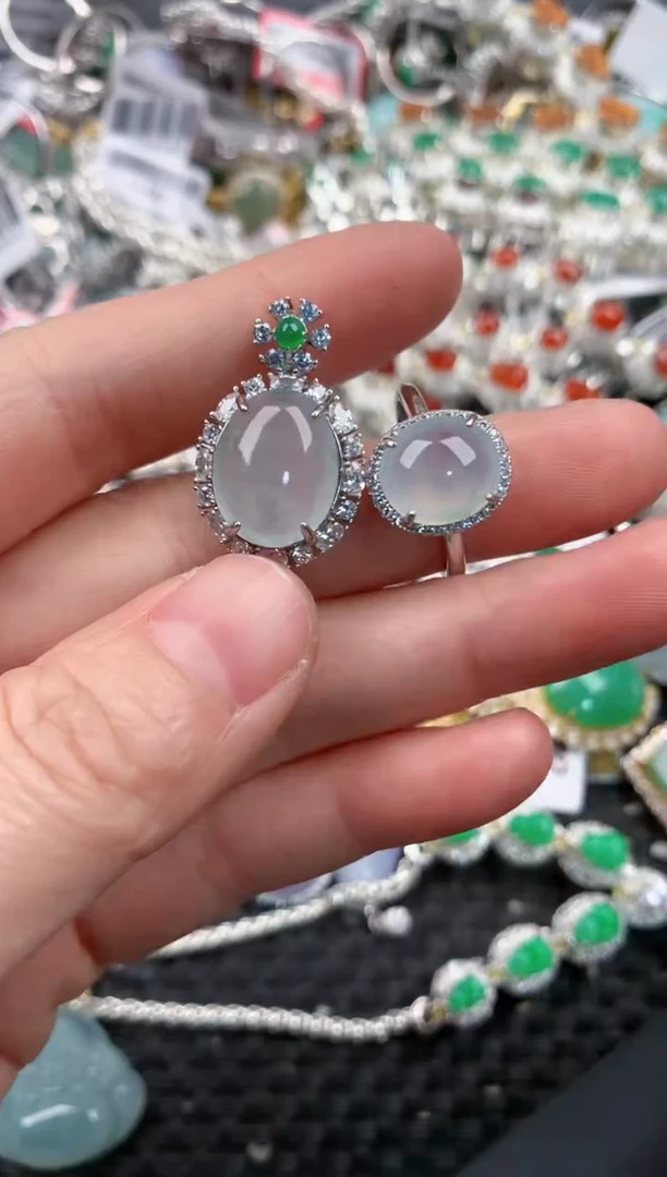 银S925镶嵌戒指翡翠1313---9