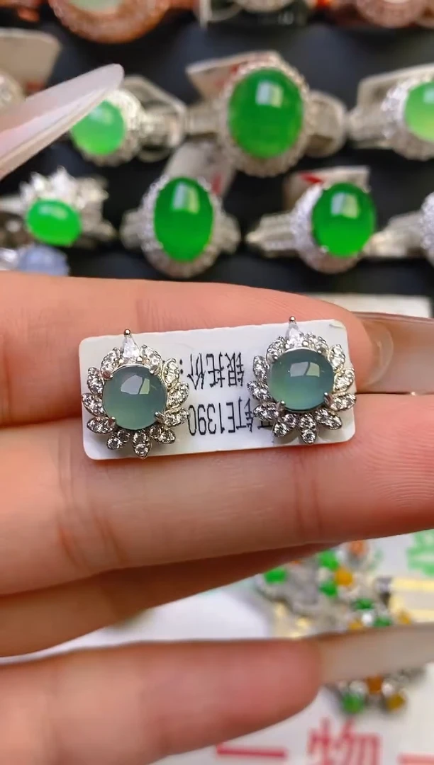 翡翠戒指银S925镶嵌天然