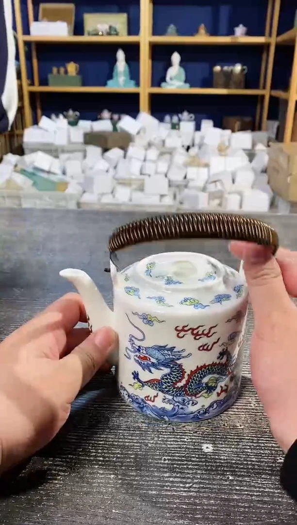 【闪购商品】其他羊脂玉瓷双龙戏珠提梁壶