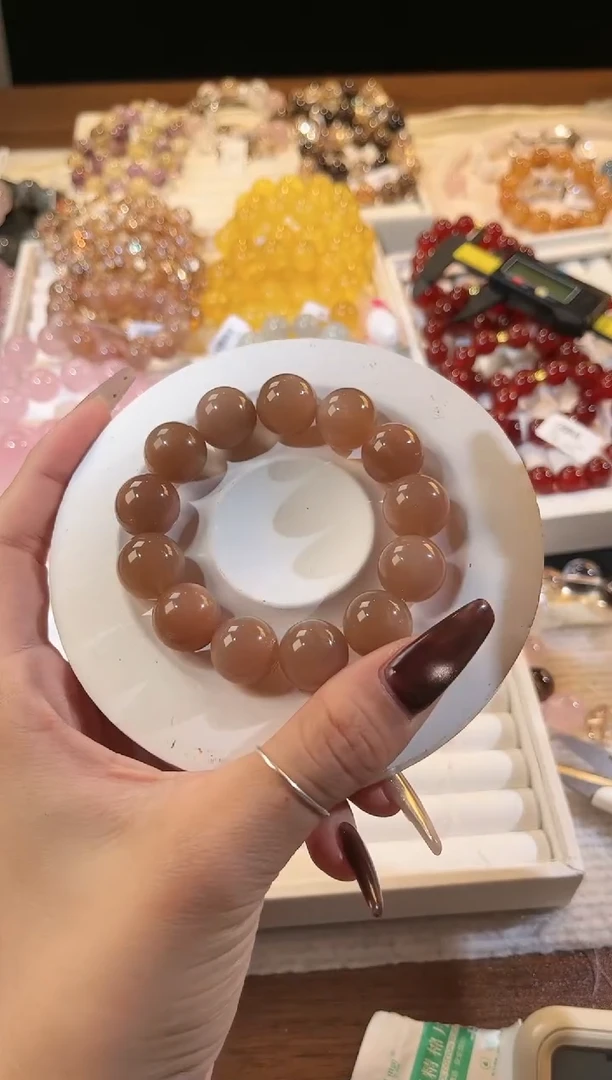 合成欧泊未镶嵌手串多样性发一Q34橙茶月光15mm+