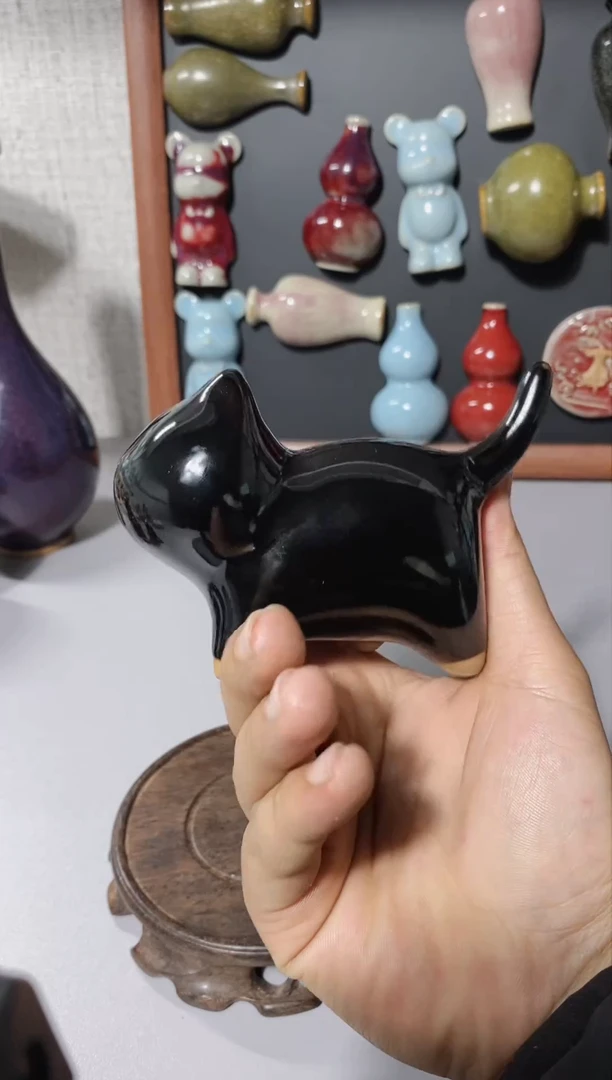 手工艺品钧瓷小猫