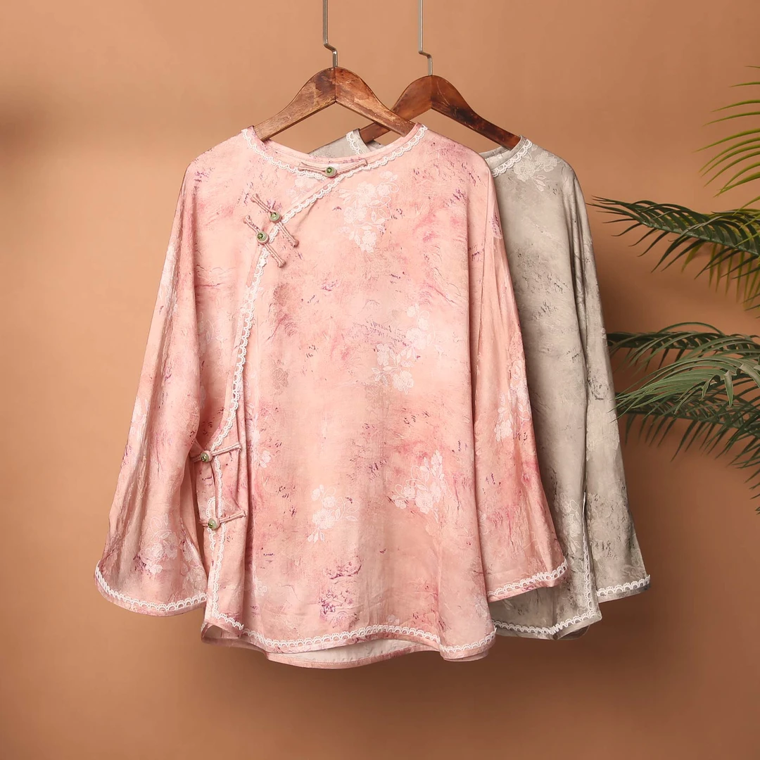 素女馆新款民族风新中式上衣蕾丝花边太太服素女馆