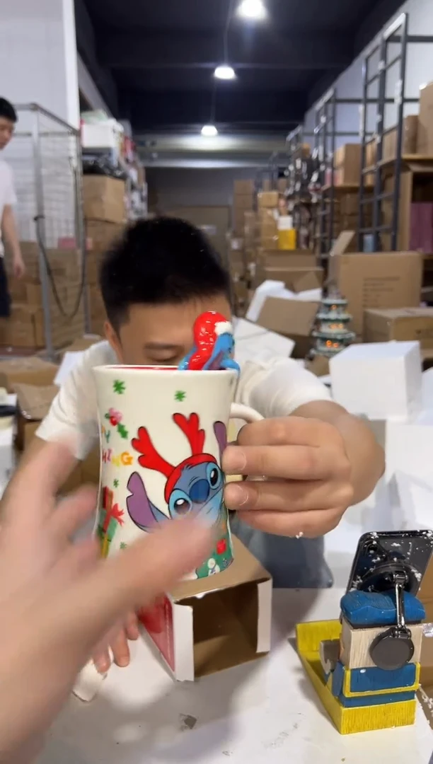 瓷片原盒圣诞史迪仔小蛮腰01款麋鹿水杯