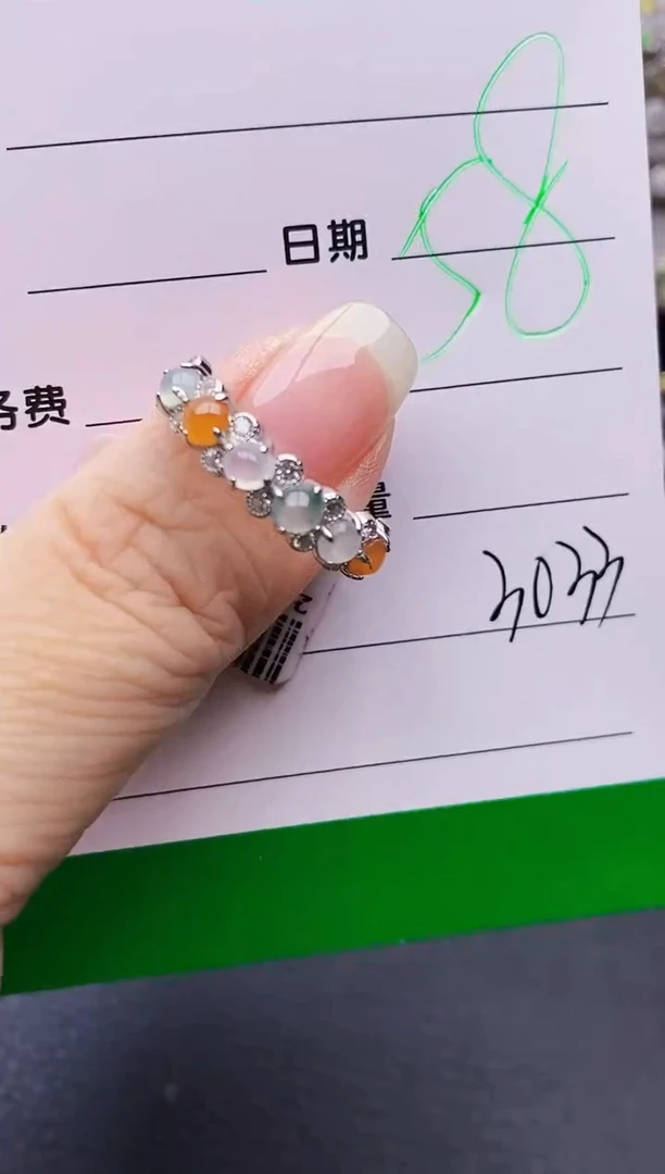 翡翠戒指银S925镶嵌3033