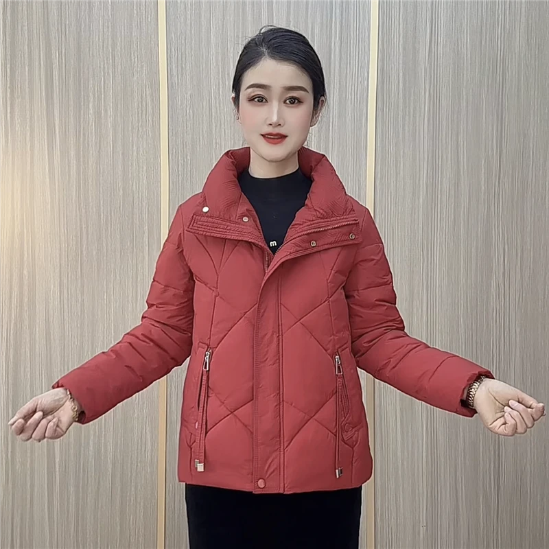 冬季新款洋气长袖翻领轻薄休闲短款棉服外套百搭时尚显瘦上衣
