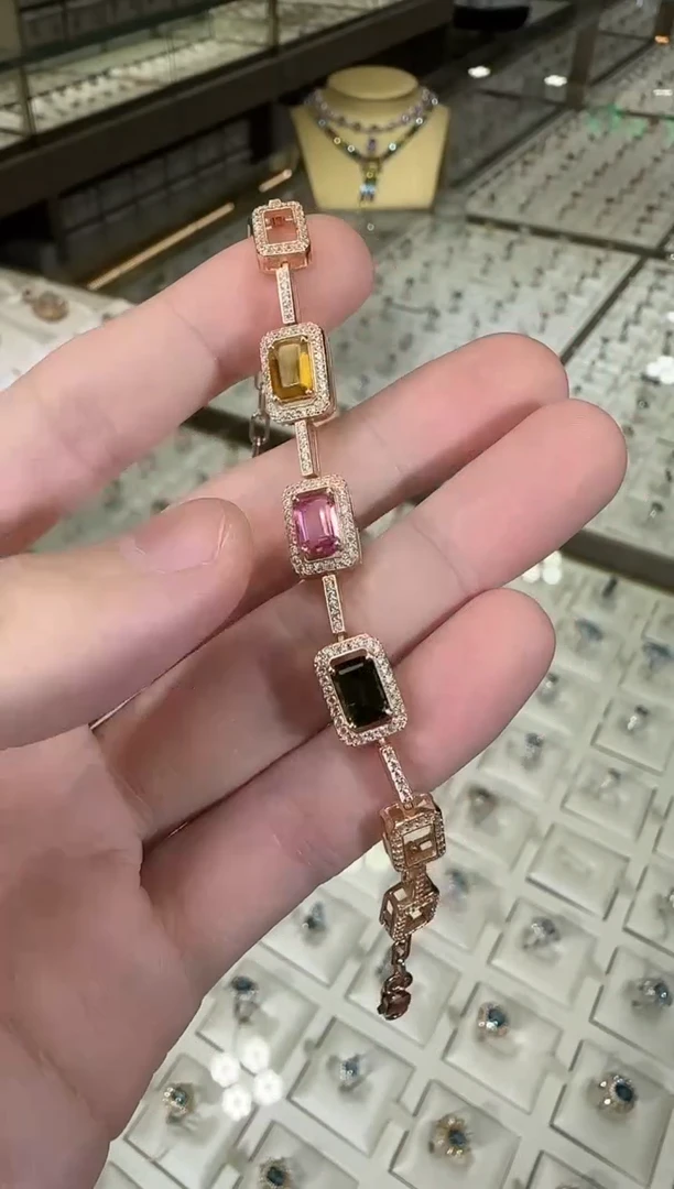 银S925镶嵌手链碧玺10*8mm