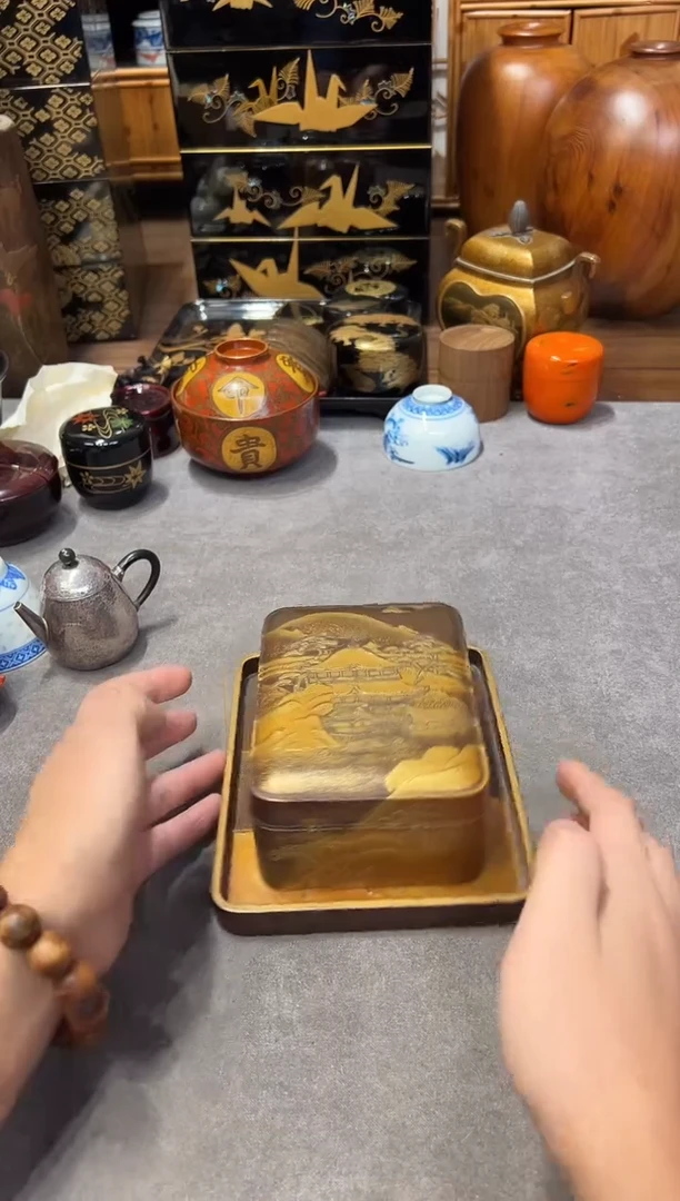 收藏级 满金梨地 高肉金 华子盒 大漆漆器大漆漆器