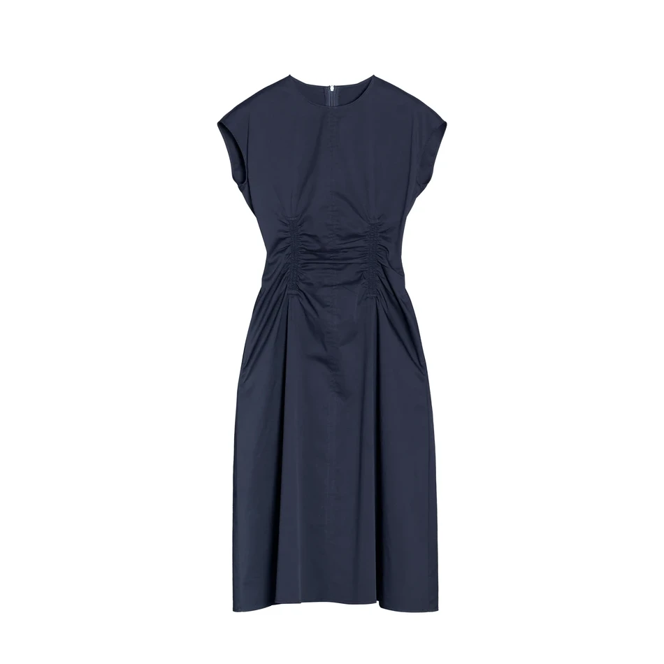 【达人专属】时尚抽褶连衣裙夏季新款简约气质收腰带显瘦裙子8038