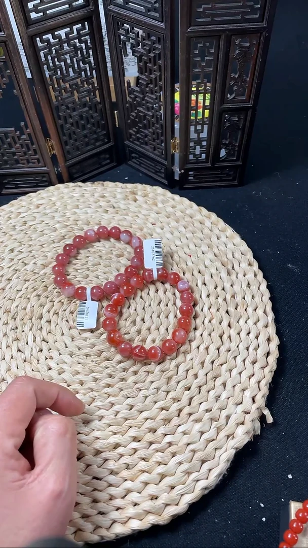 未镶嵌手串南红玛瑙璞**岳红白手串2条一起11+mm