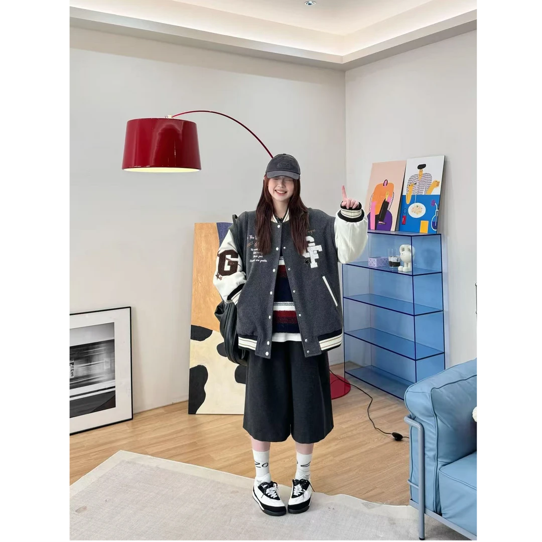 晶咕【把妹王！】内里夹棉美式复古棒球服外套