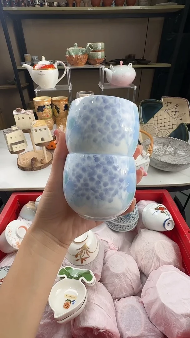 瓷片光峰绣球花主人杯2只