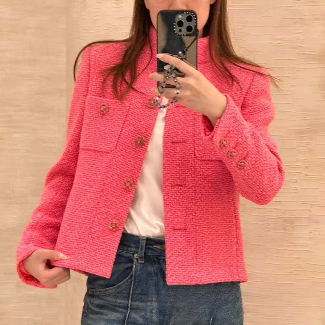 99新 Chanel/香奈儿 22K秀款爆款粉色骑士领外套36码