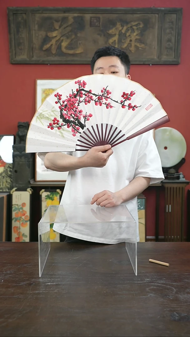 书法手绘10寸折扇-梅花-折扇-（一物一拍）