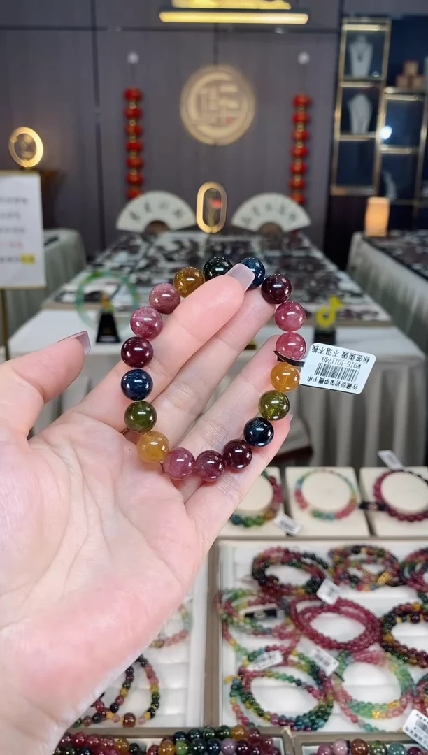 未镶嵌透体老矿碧玺彩虹单圈手串10mm+碧玺hon多样性发一条