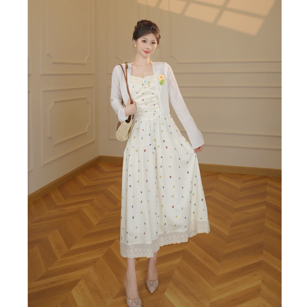 【张小小】【两件套】【有里布】温柔风显瘦小众中长吊带连衣裙D1183