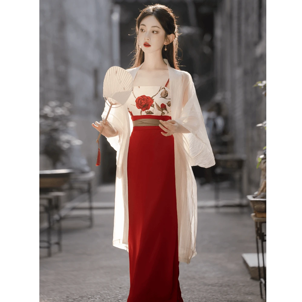 新中式汉服改良版小吊带&半身裙&防晒空调开衫汉元素套装裙8138