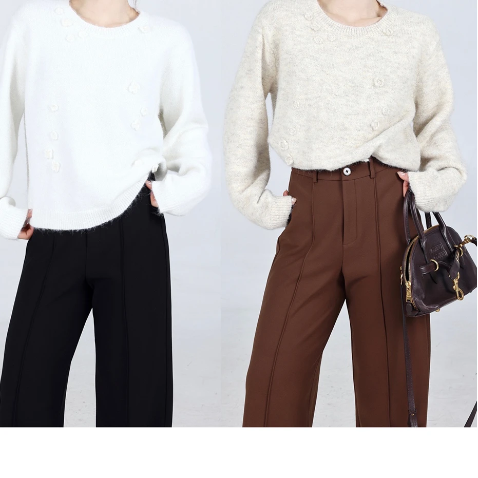 裂渡宣宣【如花在野】微胖大码女冬季气质手工钩花针织毛衣ZY412E48