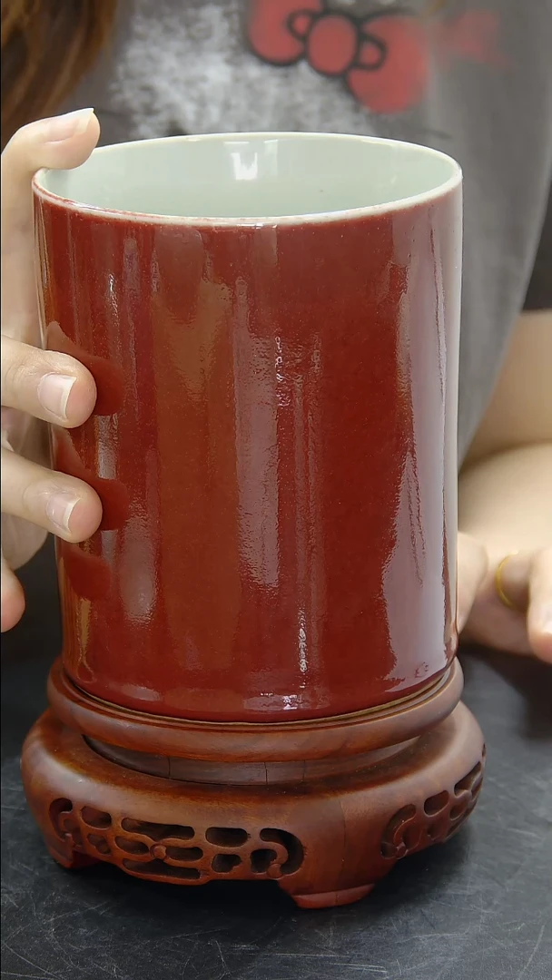 罐郎红釉笔筒#5071#