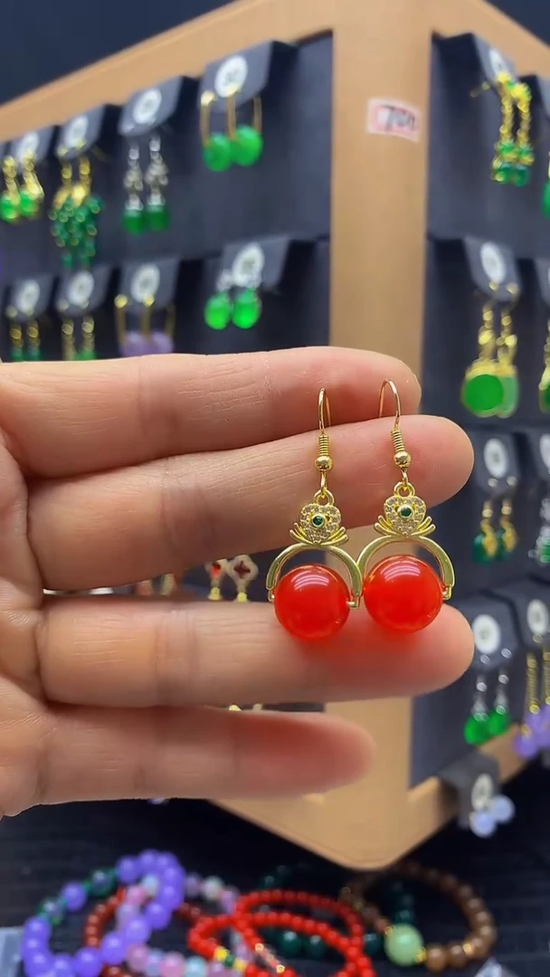 【闪购商品】玛瑙/玉髓耳坠银S925镀金镶嵌耳坠