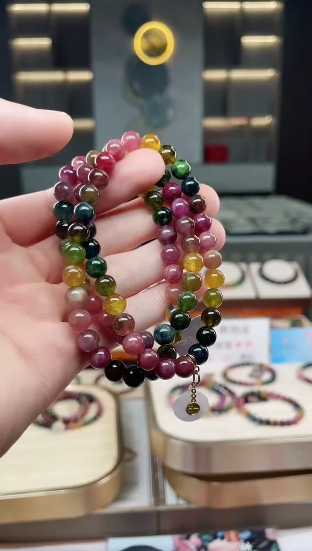 未镶嵌老矿碧玺彩虹三圈手串7mm+碧玺 多样性发一条xion