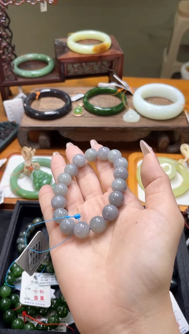未镶嵌手串和田玉娱*号卡12青海烟紫 圆珠