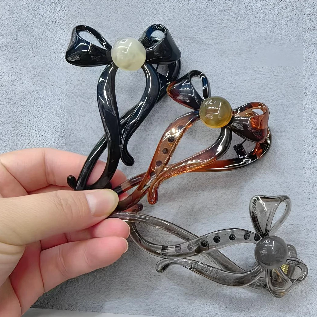 气质蝴蝶结一字发夹网红后脑勺扭扭夹新款盘发抓夹鸭嘴夹发卡头饰