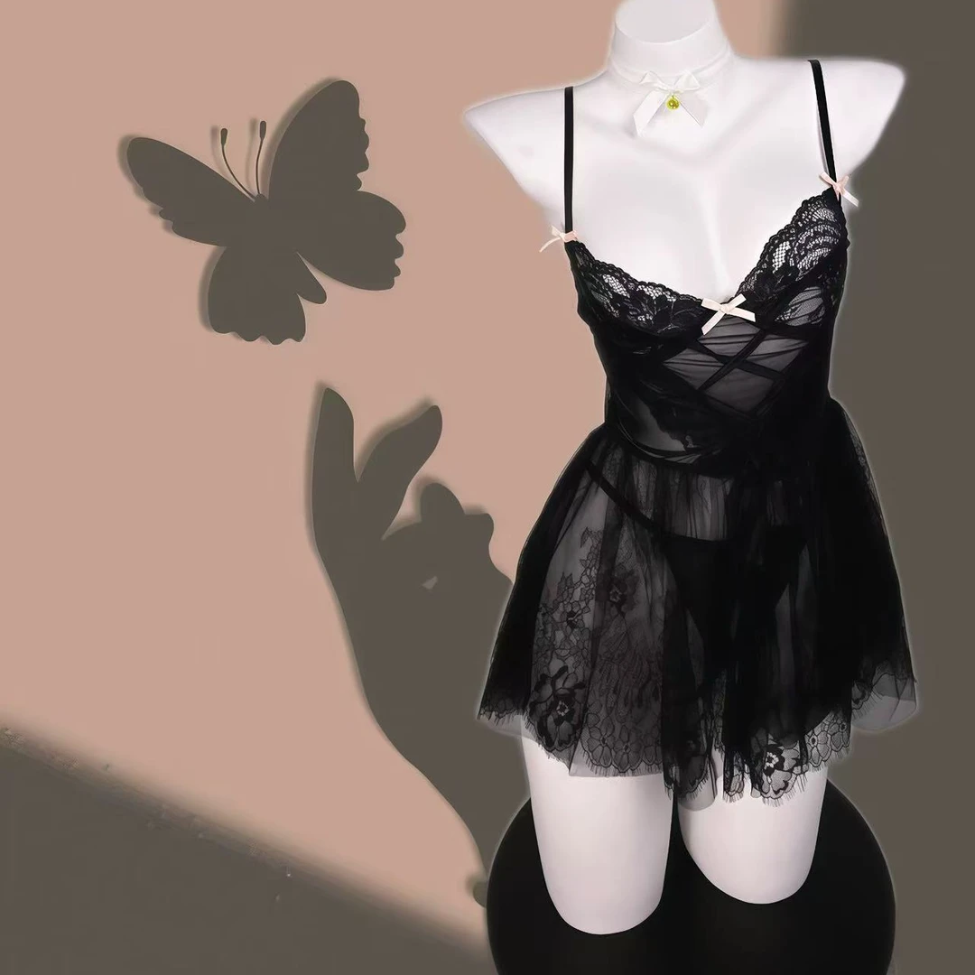 【鸢尾】射手座透视蕾丝碰撞睡裙连衣裙性感夏季露背内衣薄款兔女郎