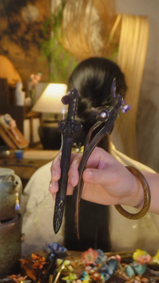 木原创设计定制组合木簪两支