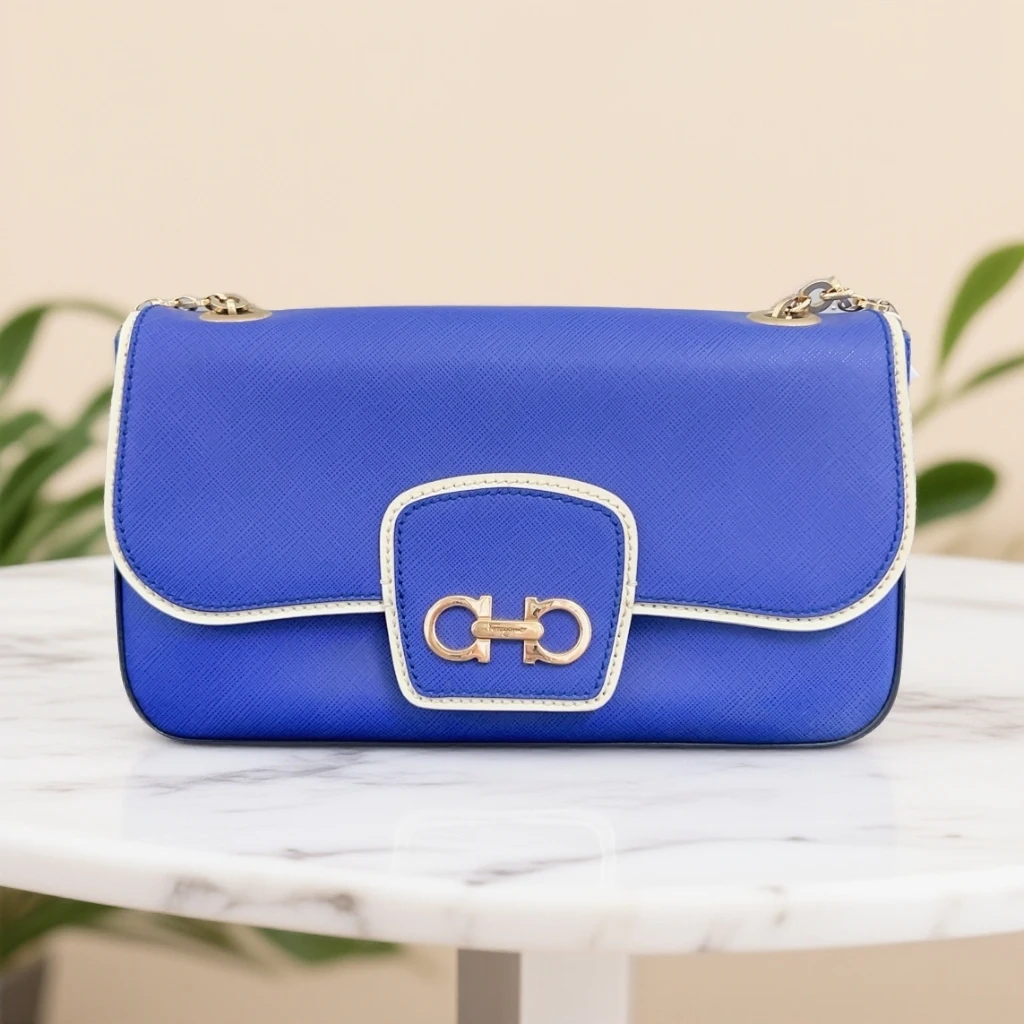 95新 FERRAGAMO/菲拉格慕  蓝色链条包 1826 7477
