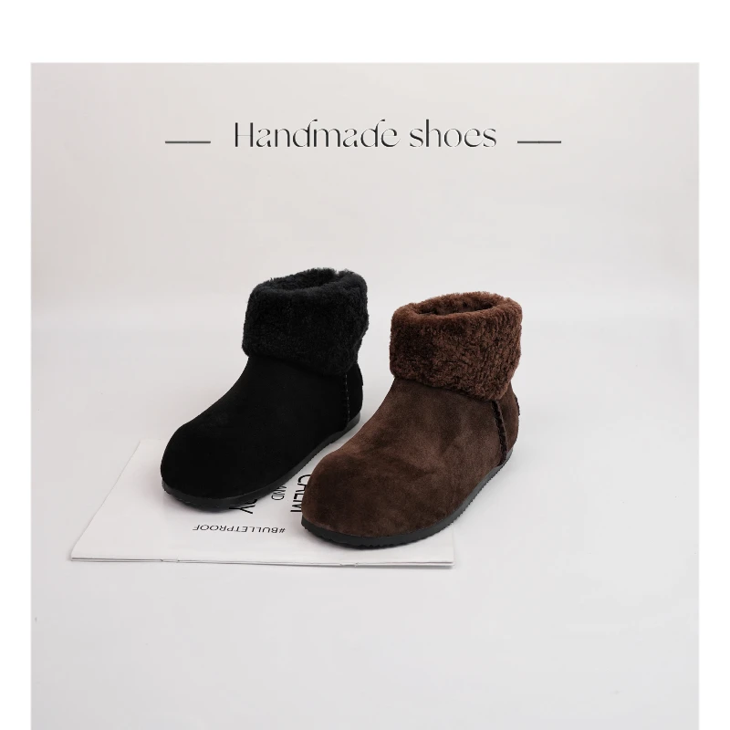 【Dhh】内增高3cm•牛反/羊羔毛•圆头秋冬毛毛短靴女雪地靴勃肯棉靴