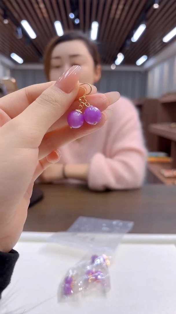 14K金镶嵌翡翠耳饰DIY款E494