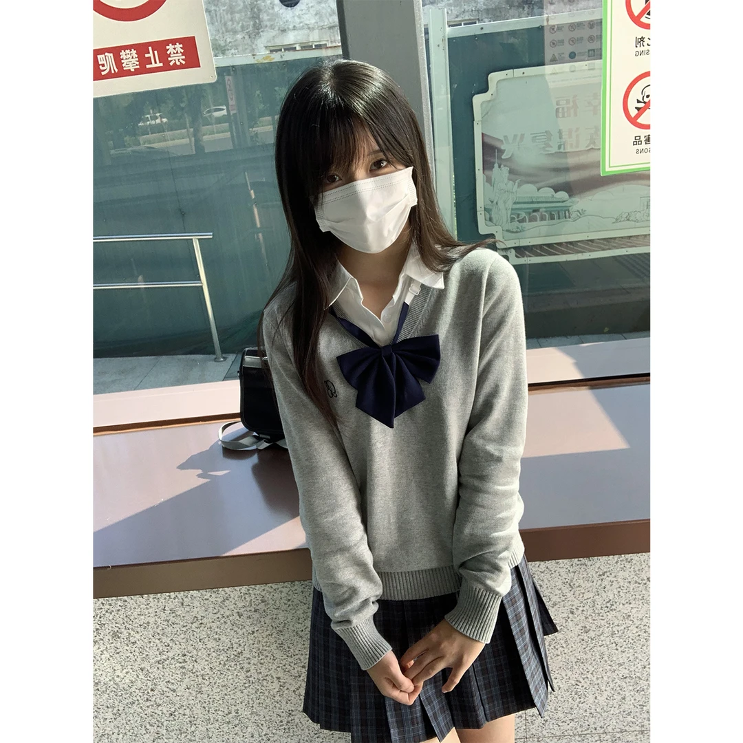 冰淇淋与鲸学院风JK制服刺绣假两件衬衫毛衣长袖针织上衣秋冬日系