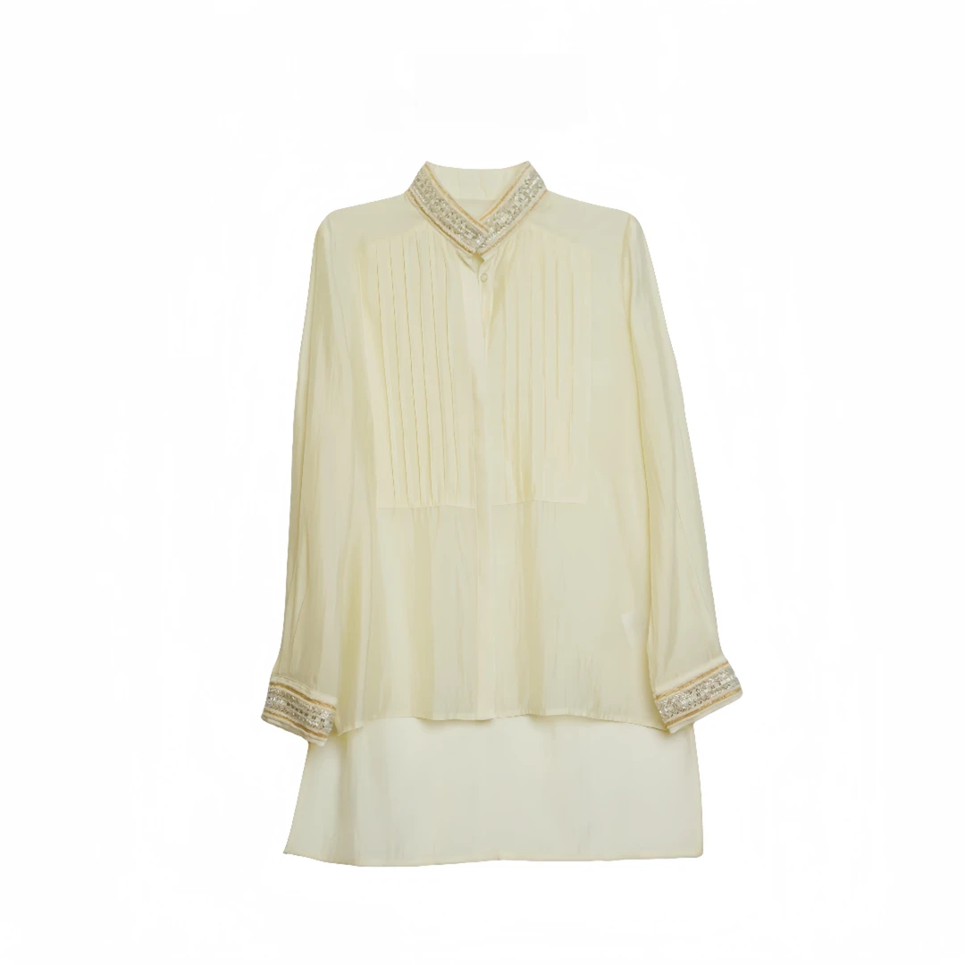 188【金玉满堂】重磅手工钉珠金丝线刺绣打底衬衫气质法式上衣