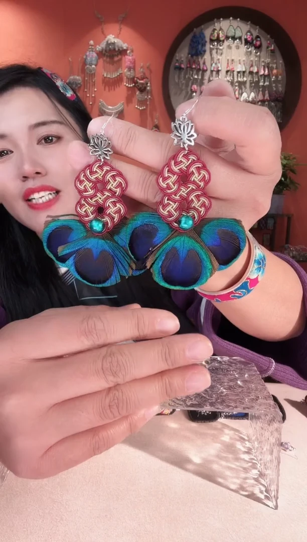 织绣雅*苗银苗绣手工刺绣耳环