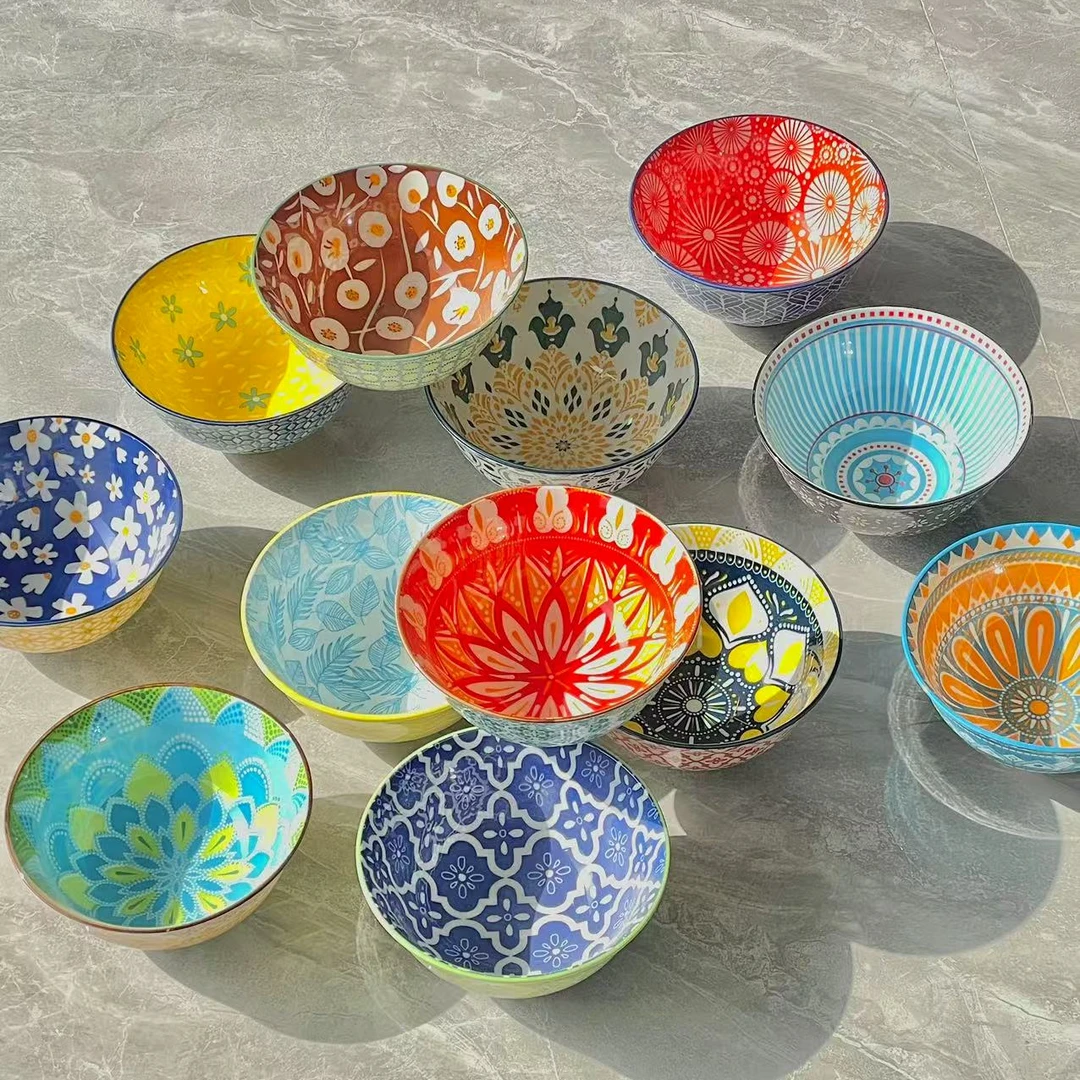 四个装6.25英寸面碗波西米亚釉下彩大碗米饭碗大容量碗不指定花色