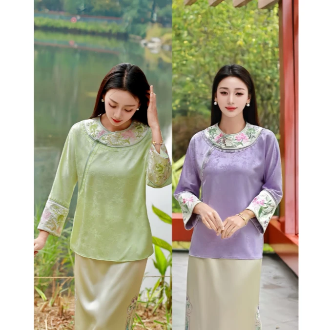 9407太太服春季新品新中式醋酸刺绣上衣中国风