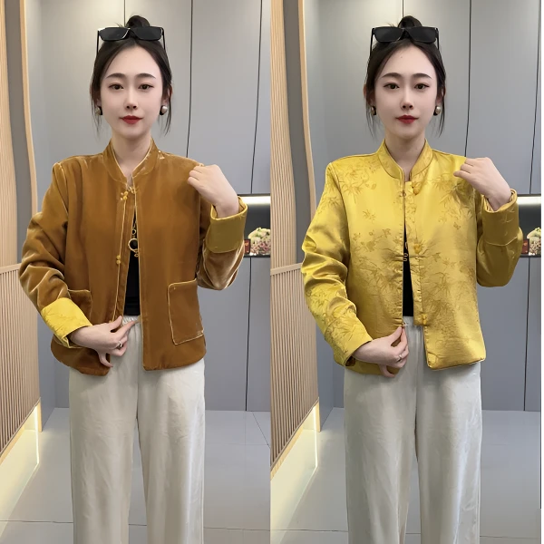 洋➕051春季新中式立领提花(双面穿)显瘦轻奢气质女外套