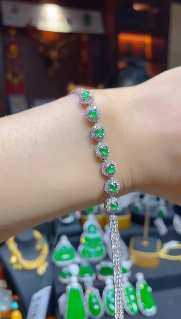 【闪购商品】翡翠手链银S925镶嵌18796天然A货翡翠手链