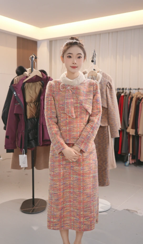 Y0019 气质优雅两件套秋冬新款高档洋气女士百搭裙子