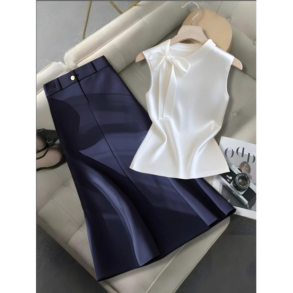 2025夏季新款法式精致气质设计感小众蝴蝶结上衣高腰时尚半身裙子