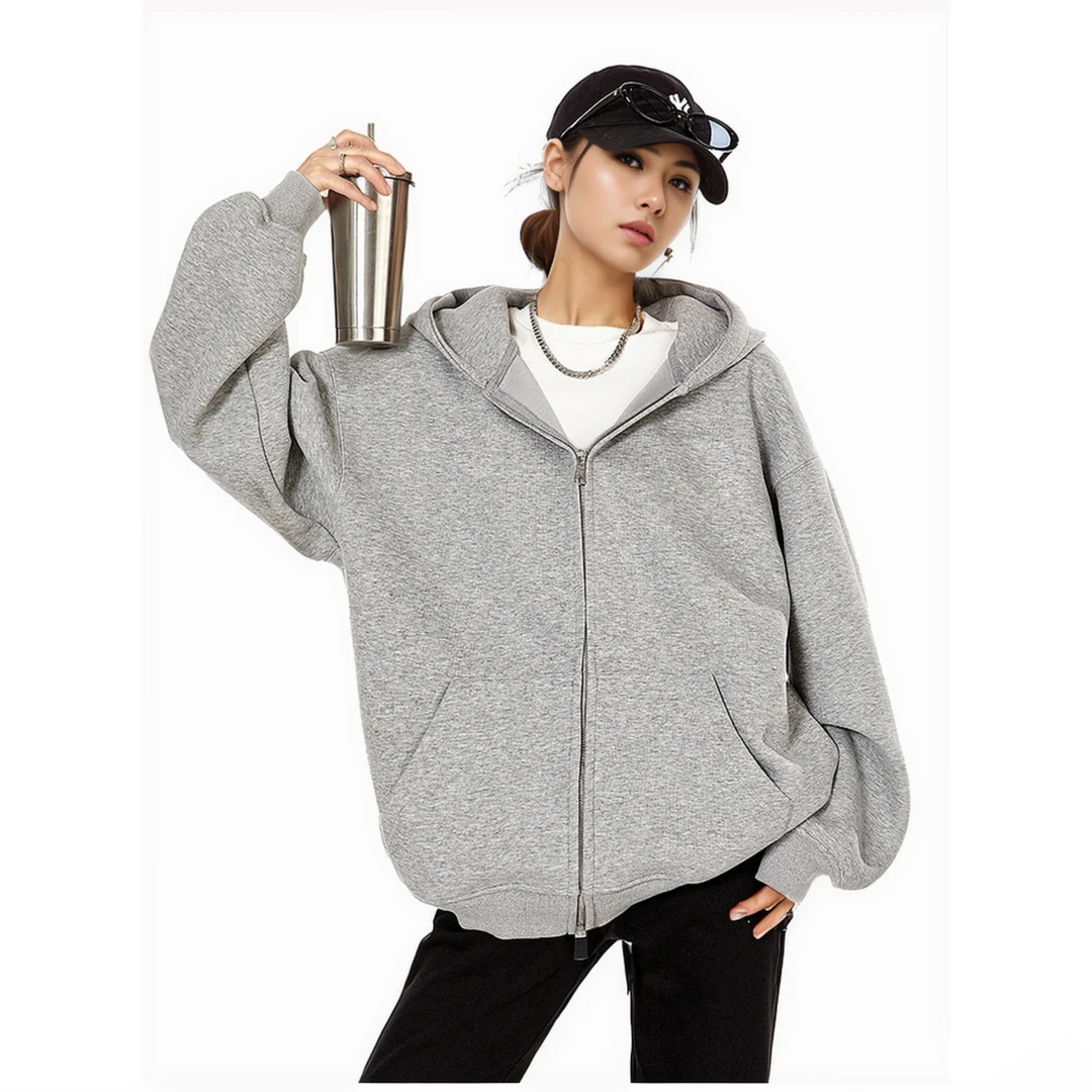 美式灰oversize廓形卫衣外套女春秋新款宽松连帽拉链开衫慵懒上衣