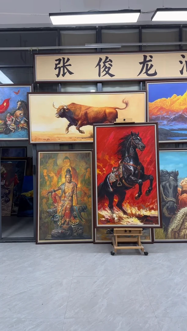 油画观**雨【张俊龙】马到成功办公室客厅茶室客厅挂画油画版画